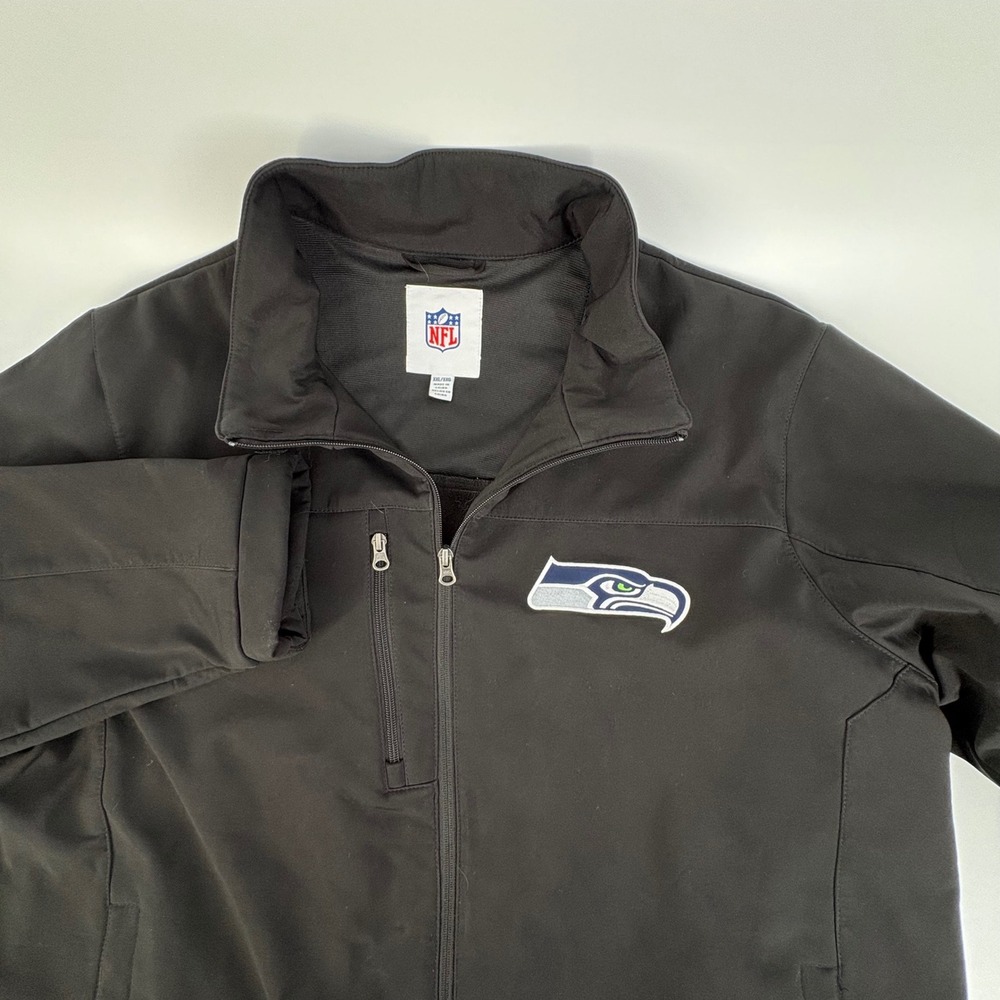 NFL Seattle Seahawks Mens XXL Black Softshell Full Zip Fleece Lined Jacket